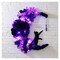 Halloween Lighted Wreath – Gothic Cat & Moon Design with Greenery and Wildflowers, 11.8x11" Porch, Wall, Indoor & Outdoor Decor (Purple, 16")